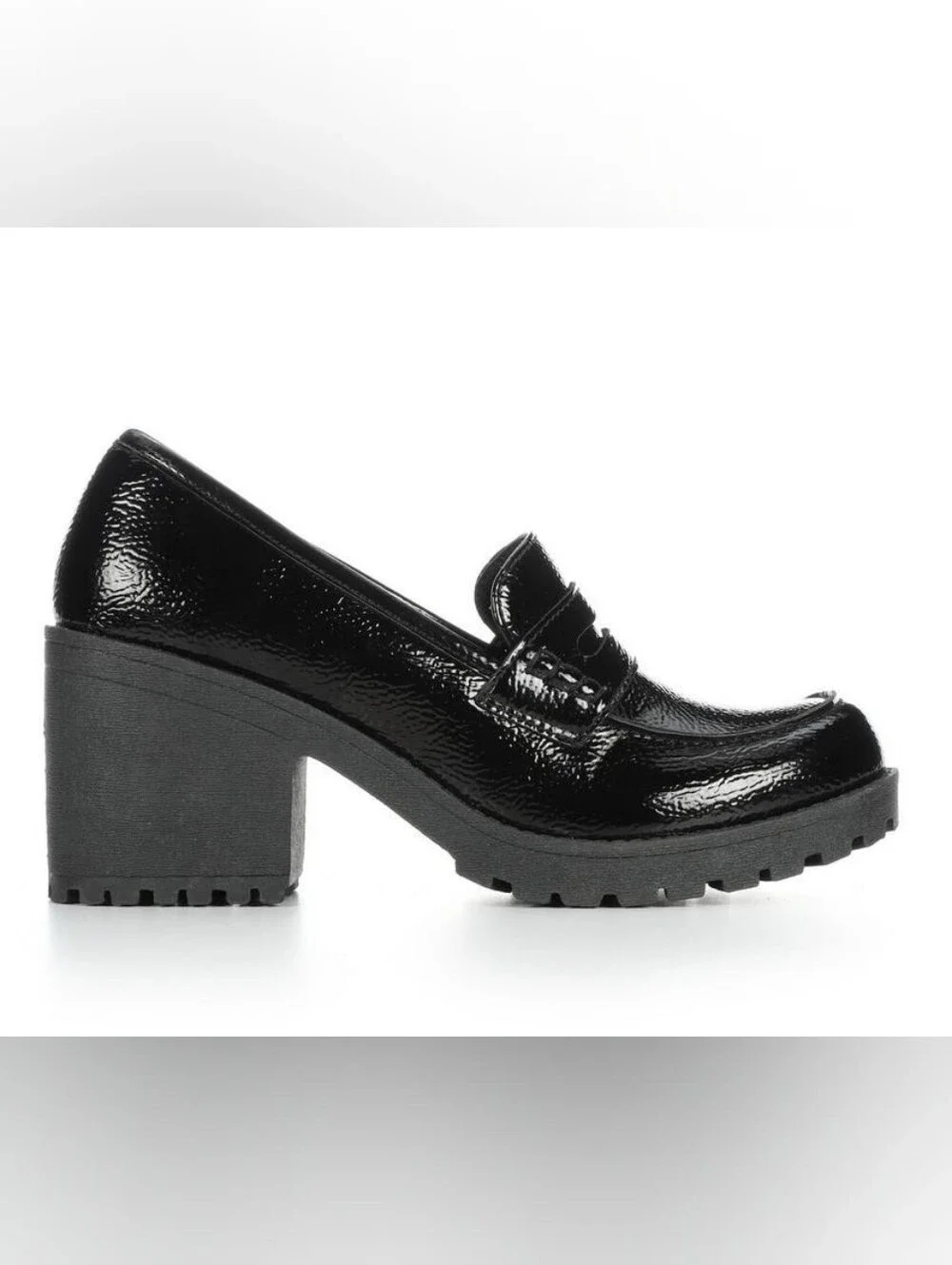 DL Dirty Laundry Pebbled Black Patent Block Heel Penny Loafer Shoe Size 8.5